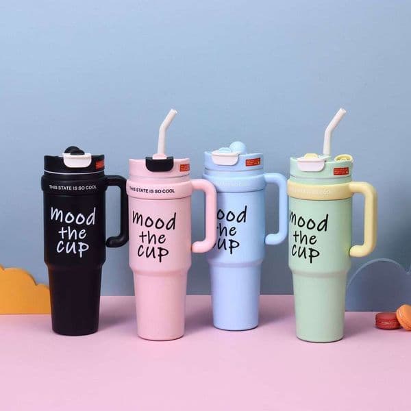 Designer Bros Stainless Steel Tumbler 800ml / 27oz Vacuum Insulated Giant Cup with Handle and Straw Lid Double Wall Thermal Mug for Cold Drinks 316 Steel Z260527