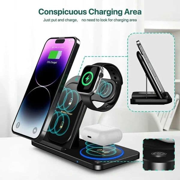 30W 3 in 1 Fast Wireless Charger Stand Foldable Wireless charging for IPhone 15 14 13 12 11 Watch 9 8 7 6 5 Airpods Pro Y251122
