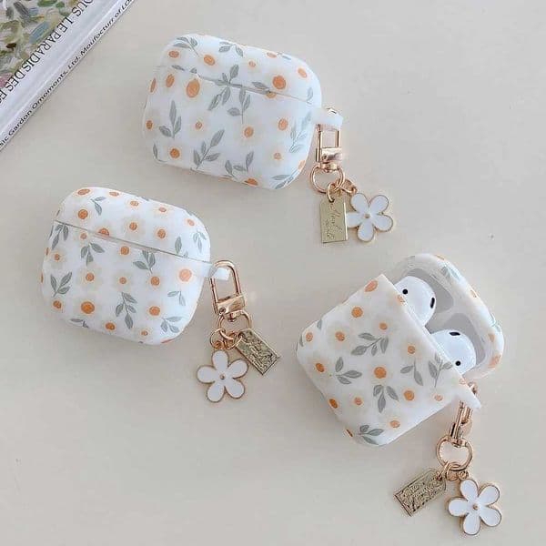 For AirPods 4 ANC Flower Print Earphone Case For AirPods 2 3 Pro2 Silicone Soft Wireless Headphones Cover With KeychainW251122