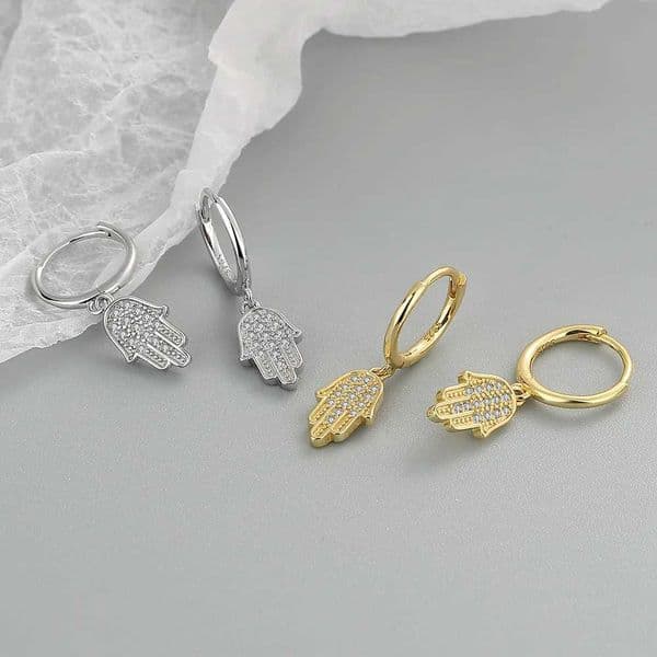 925 Silver Needle Zircon Hamsa Hand Perforated Ring Earrings Fashion Trkiye Personality Punk Jewelry Gift eh325XJ250421