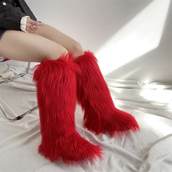 Ins Fashion Long Women Furry Boots Winter Knee Length Keep Warm Ladies Snow Boots251120