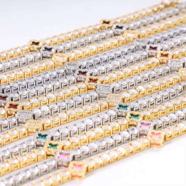 VVS Moissanite Trendy 18k Gold-Plated Tennis Chain Iced 4mm Clover Bracelet Necklace Jewelry Classic Style Gift Wedding