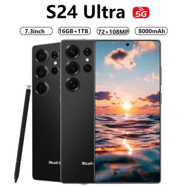 Original Cellphones S24 Ultra Smartphone 5G 7.3Inch HD Screen 16GB+1TB 8000mAh Battery 108MP High definition Camera Fingerprint Face ID Global Version GPS Phone