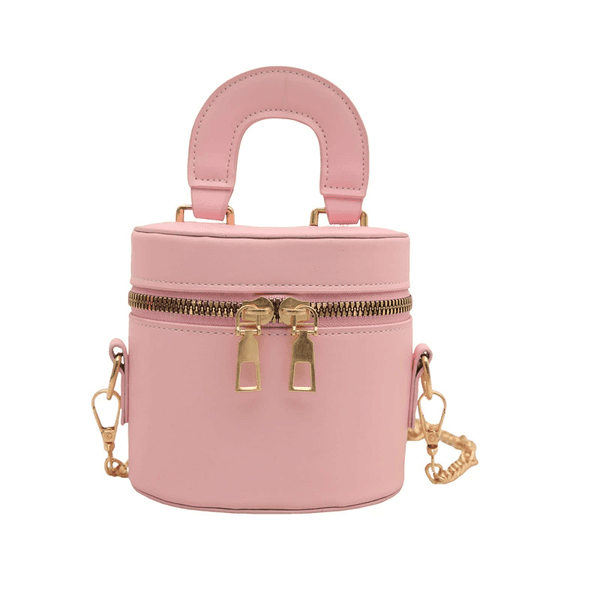 Korea lady chain solid color hand-held crossbody bag designer women single shoulder handbag double zipper bucket bags pink