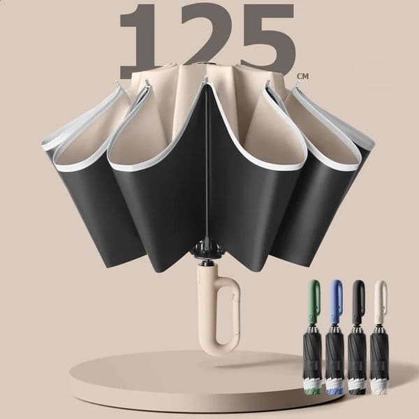 Strong windproof umbrella with reflective strip reverse automatic folding UV suitable for rain sunlight chain y handle 250423