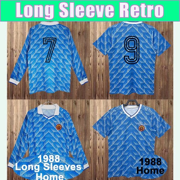 1988 East Retro Mens Soccer Jerseys Home Blue Vintage Football Shirts Long Sleeve Uniforms