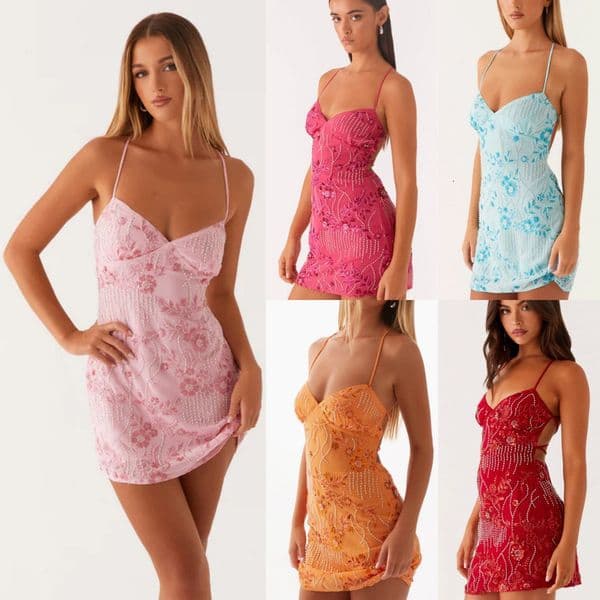 25 New Sequined Embroidered Sexy Backless Camisole Dress, Women's Summer