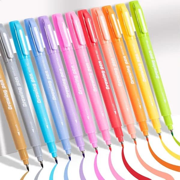 12 Pastel Colors Arts Calligraphy Brush Pen Brush Tip Marker Felt Tip Water Based Ink Color Pens Great for Lettering Journaling 250422