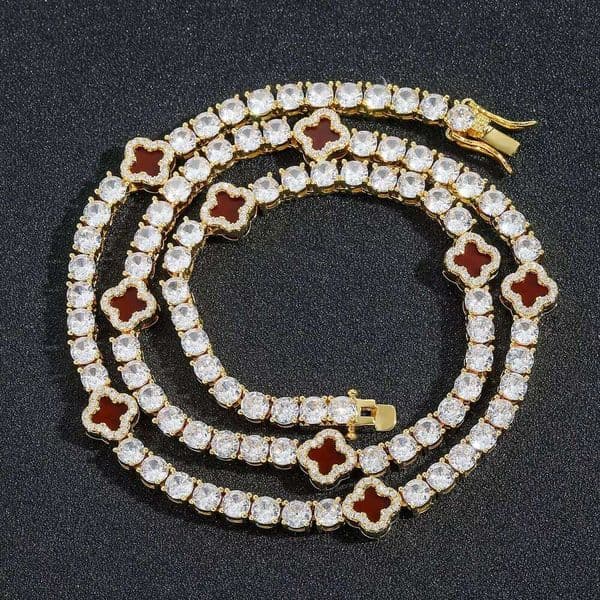 Luxurious VVS Moissanite Tennis Pearl Hip-Hop GRA 16-22inch Gold-Plated Fashion Clover Necklace 67