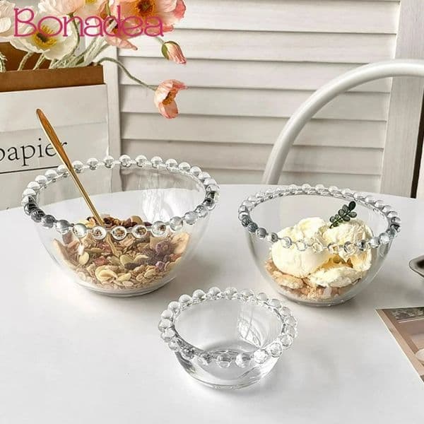 Simple pearl glass bowl fruit salad oat breakfast yogurt dessert jewelry storage tray home kitchen tools 250423