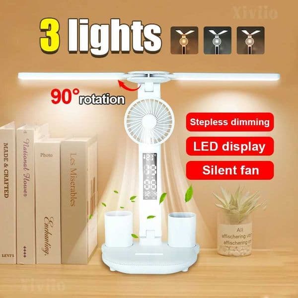 3200mAh rechargeable desk lamp for research reading lamp LED desk lamp with fan LED clock display reading lamp Z250422