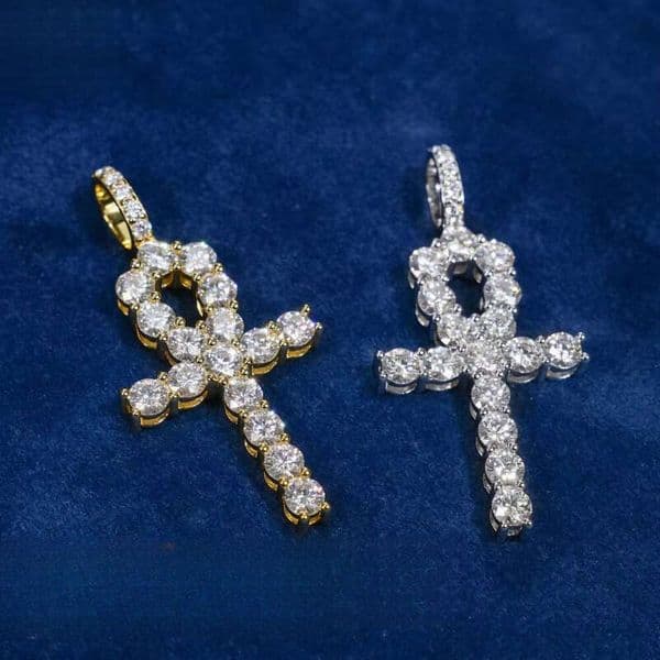 Ankh Cross VVS Sier Hiphop Jewelry Silicon Stone Pendant
