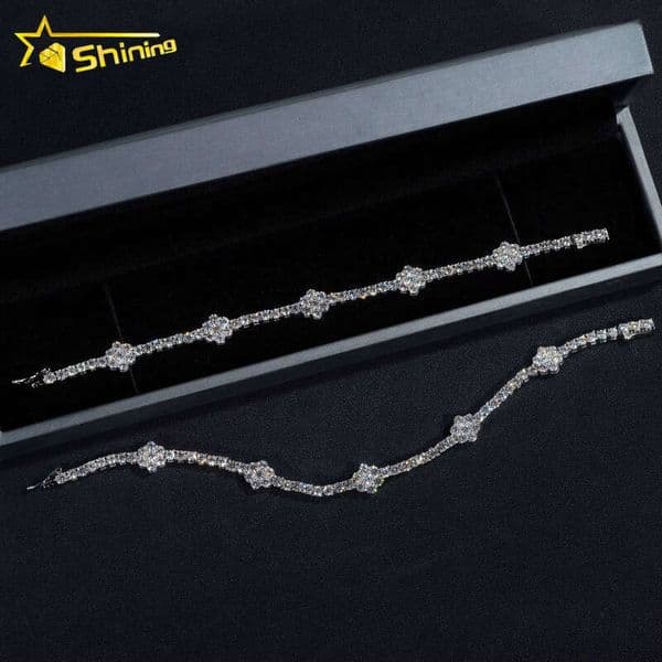 VVS3mm Sterling Sier Flower Ball Chain Silicon Stone Tennis Bracelet aaa aaa