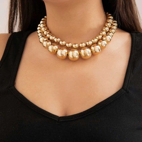IngeSight. Z Exaggerated Big CCB Bead Chain Necklace Womens Retro Gold Double Layer Bead Necklace Jewelry SetXJ250422