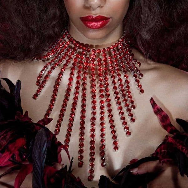 Exaggerated shiny red tassel rhinestone necklace luxurious banquet party atmosphere Dr. Dring Jewelry CollectionsXJ250422