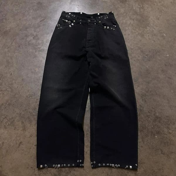 Y2k Pierced Baggy Jeans Retro High Street Metal Mens Straight Pants Gothic Hip Hop Rock Streetwear Unisex Casual Wide Leg Pants 251120