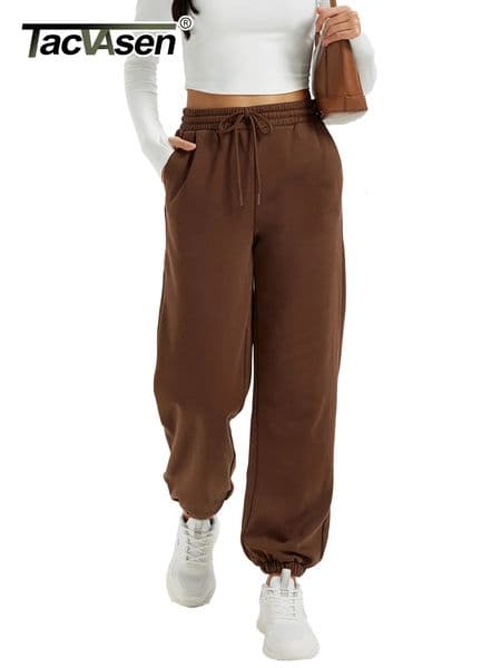 TACVASEN Womens Fleece Lining Jogger Drawstring Pants with Pockets Thick Trousers Winter Warm Outdoor Sports Waist Joggers 251124
