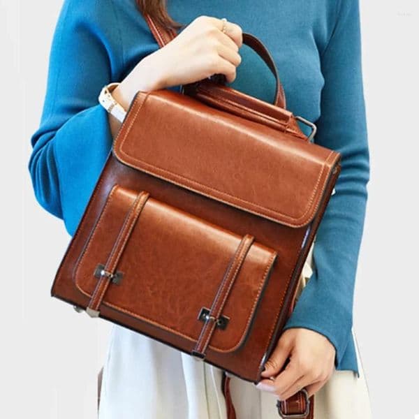 School Bags Women Genuine Leather Travel Backpacks Book Backpack Cross Body Laptop Bag Daypack Female Cowhide Shoulder Messenger