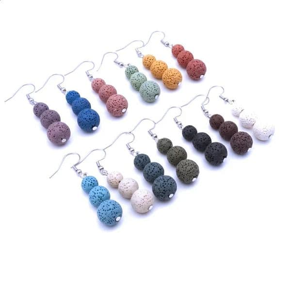 5pairs 8mm 10mm 12mm Lava Stone Earrings DIY Aromatherapy Essential Oil Diffuser Jewelry Women Volcanic Rock Earrings 250417