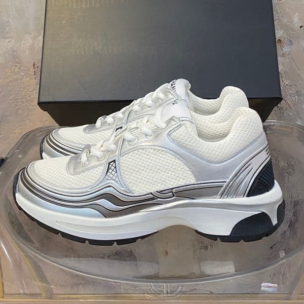 Designer sports luxury classic calf leather dad nylon printed embroidery Women fashion platform lace up running shoes