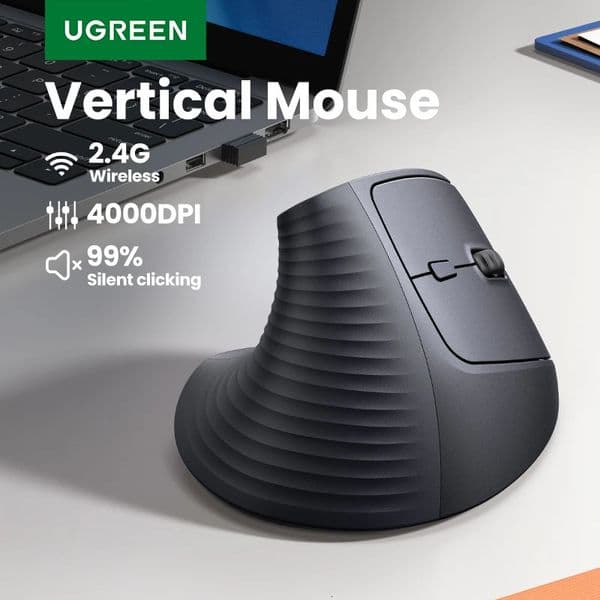 UGREEN Wireless Mouse Vertical 24G Ergonomic 4000DPI 6 Mute Buttons for Tablet Laptops Computer PC Mice Black Pink 251121