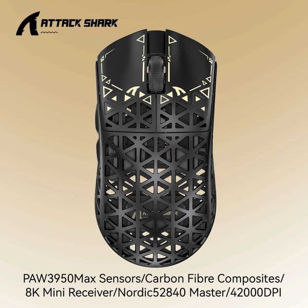 True Wireless 8K ATTACK SHARK R5 Ultra Gaming Mouse Eco-friendly Carbon Fiber CompositePAW3950Max SensorNordic52840 ControllerM251124