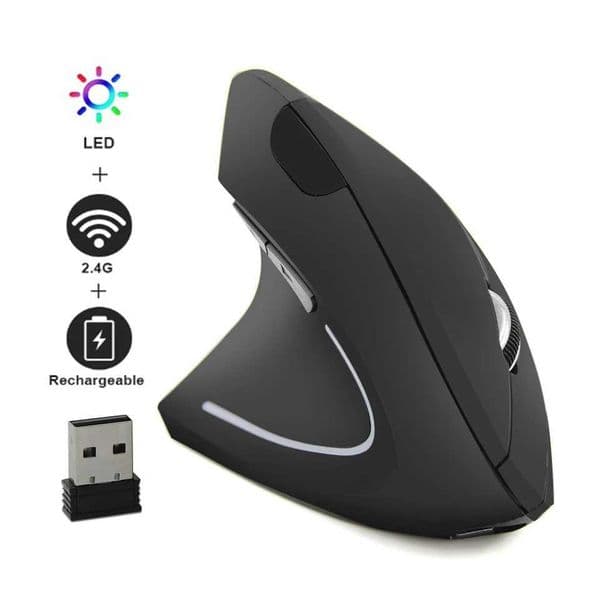 Left Hand Wireless Vertical Mouse Ergonomic Rechargeable 1600DPI Office Mause Mute Optical Mice with RGB For Laptop DesktopM251124