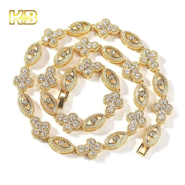 High-quality Hip Hop Cross Necklace Gold-plated Eye Pendant moissanite Inlaid Chain Link Mainly Made of sterling silver aaa