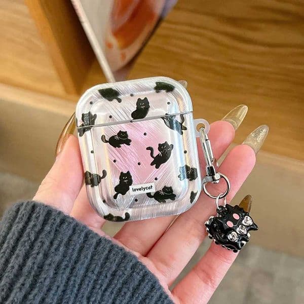 Korea Lovely Cartoon Black Cat INS Pendant Soft Silicone Earphone Case For AirPods 1 2 3 4 Pro 2 3nd TPU Protective CoverW251124