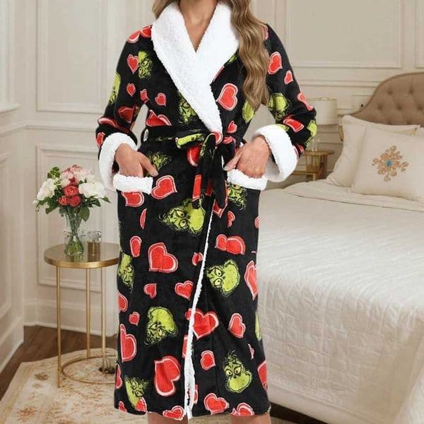 Halloween Skull Bathrobe Winter Flannel Female Robe Kimono Gown Thicken Warm Coral Fleece Bathrobe Loungewear Loose Sleepwear C251124