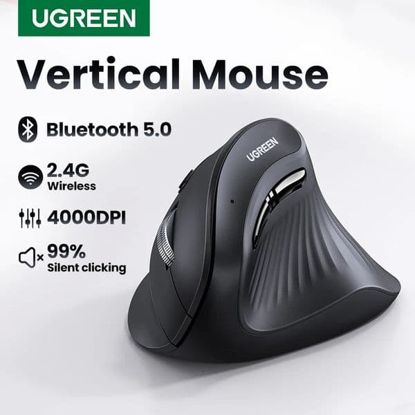 UGREEN Vertical Mouse Wireless Bluetooth50 24G Ergonomic 6 Mute Buttons for Tablet Laptops Computer PC Mice 251121