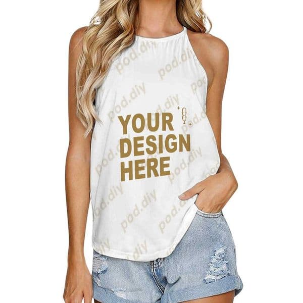 POD.DIY Women's Casual Short-Sleeve Round Neck Vest Custom Full-Print Camisole Sleeveless T-Shirt