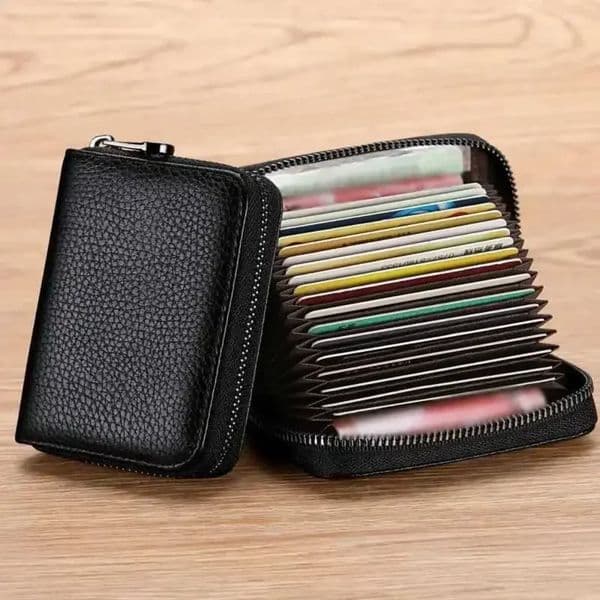 Multi Slot Card Holder Vintage Small Wallet Women Men Business Bank Credit Card Bag Male Coin Pouch Solid Leather Zipper Wallet 251124
