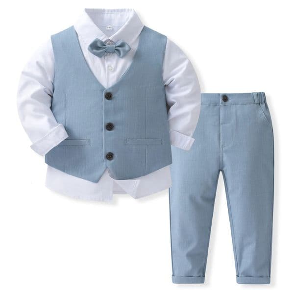 Gentleman Outfits Birthday Costume for Boy Children Spring Autumn Boutique Clothing Set Solid Vest Suit Kids Cotton Formal Wears 251121BJ