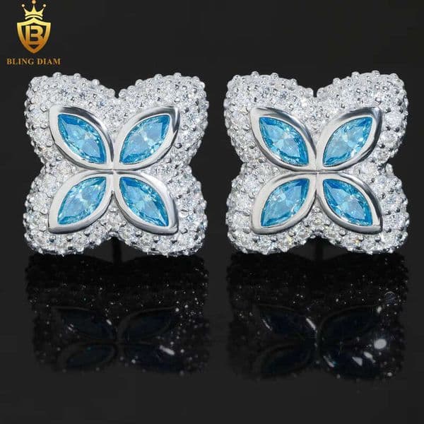 VVS Moissanite Premium Jewelry 925 Sterling Silver Vvs1 Inlaid Clover Earrings Fashionable Multicolored Stone Marquise Cut