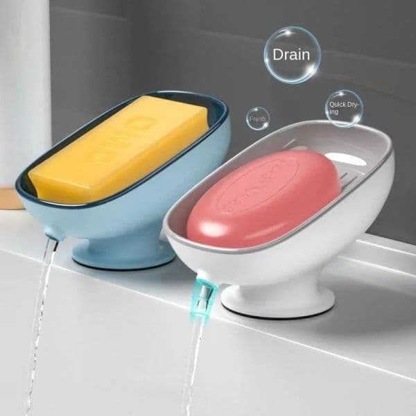 Bathroom Soap Dish Holder Self Draining Kithcen Sponge Soap Container Holder Soap Box with Super Suction Cup
