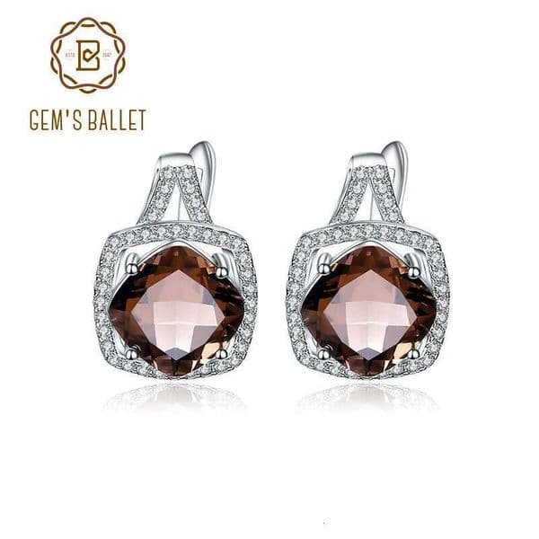 Gem's Ballet Natural Smoky Quartz Genuine sterling sier Clip Earrings For Women Gift Fashion Style Wedding Engagement