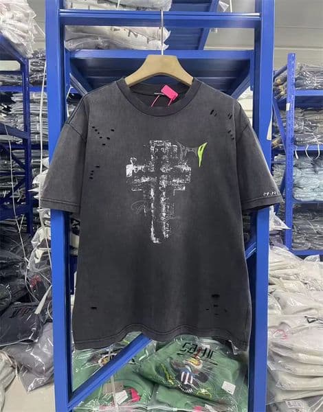 New 26SS Washed Damaged Printed Short Sleeve High Street Street Vintage Pure Cotton Round Neck T-shirt
