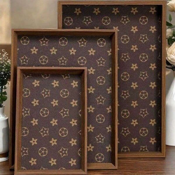 Walnut Color Leather Classic Floral Light Jewelry Bracelet Storage Living Dining Room Household Tray ddmythur thumbnail 2