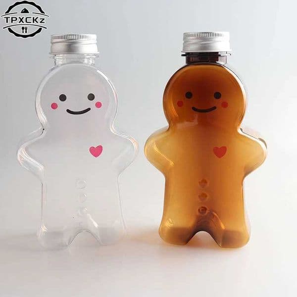 10pcs Plastic Gingerbread Man Xmas Water Bottle Decorations Christmas New Year Milk Drink Cup With Lid Festive Cute Gifts For Kids Toy X251122