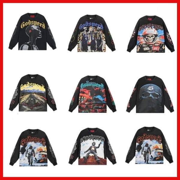 17 Men's T Shirts Top Long Sleeve Multi Versions god Speed T-shirt Men Women Black Blue Apricot Shirt Classic Streetwear Clothes Tops