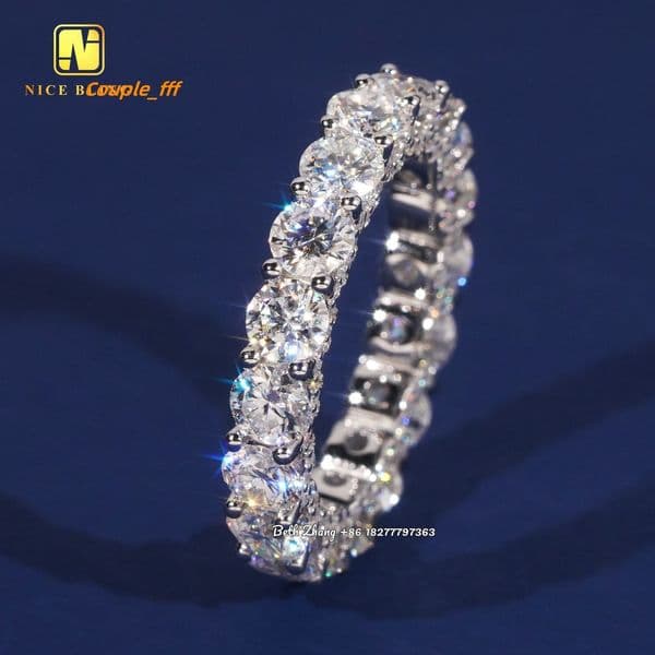 Luxury Moissanite Engagement Rings Iced Out 4MM Diamond Tennis Rings 925 Silver Wedding Bands With Side Stones