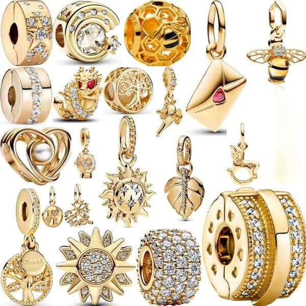 925 Silver Bee heart Tree and Horse Pendant Charms With Gold color beads Fit Original Charm Bracelet DIY For Women's Bracelet Free Gift Free Shipping