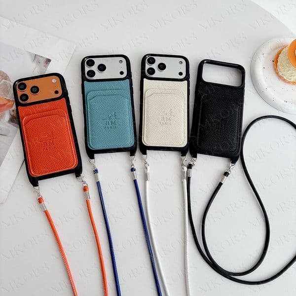 Luxury Carriage Emboss Card Pocket Phone Case for iPhone 17 Air 16 Plus 15 14 Pro Max 13 12promax Lychee Leather Designer Crossbody Shoulder Roll Strap Cover iPhone17