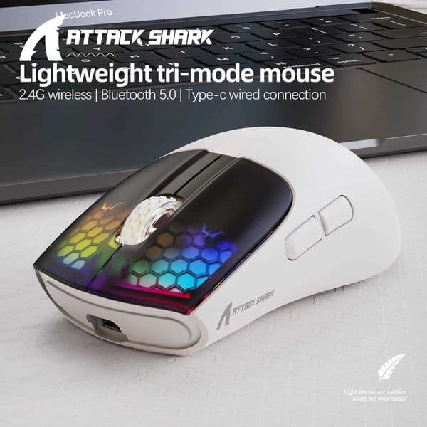ATTACK SHARK X5 Lightweight Tri-mode Mouse with RGB Lighting and Ergonomic Design for GamingM251124