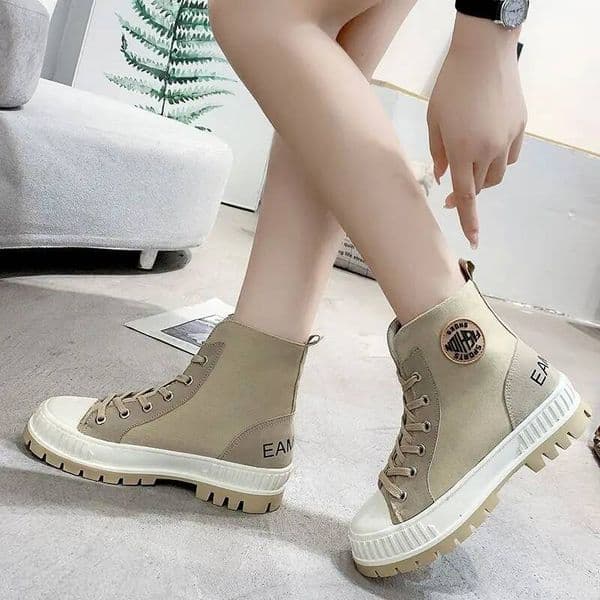 Ddmysports Combat Sneakers Elegant With Medium Heels Footwear Punk Style Round Toe Laces Short Shoes For Woman Sports Women S Ankle Boots Outdoor Shoes