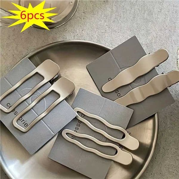 6pcs Silvery Metal Hair Clips Wave Alligator Duck Bill Styles with Tassels Non-Slip Grip Y2K Bangs Accessories Valentine Gift S260326