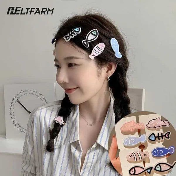 Japanese Cute Little Fish Bone Hairpin Girls Bangs Broken Student Fun Clip Hair Clips Headwear S260326