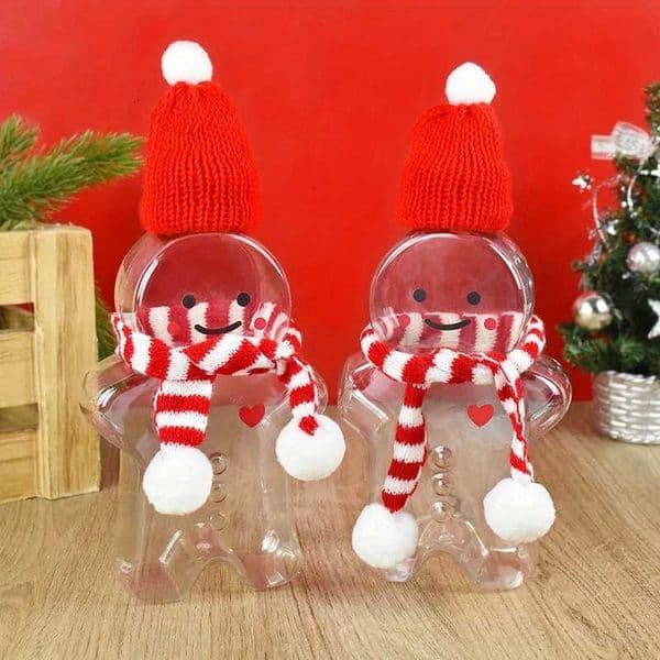 10pcs Christmas Candy Cookie Bottle Gingerbread Man Milk Tea Juice Cold Drink Bottle Xmas New Year Navidad Natal Party Gift Decor X251122