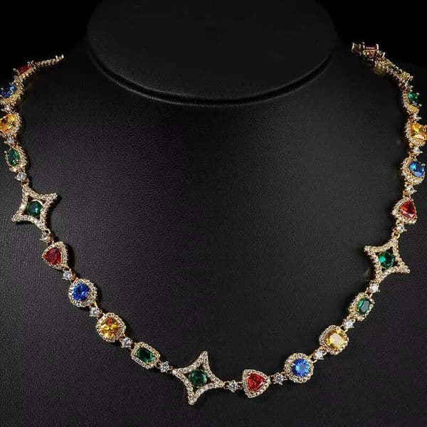 NUOYA Geometric Link Necklace New Series moissanite Colorful Pattern Chain Hip Hop Jewelry e1